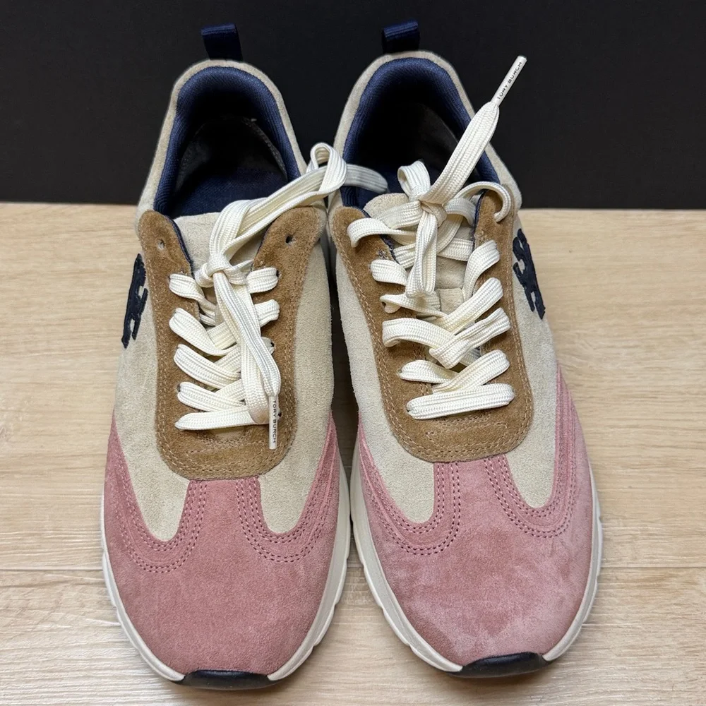 Tory Burch Good Luck T-Logo Suede Sneakers, SIZE 9 1/2 US